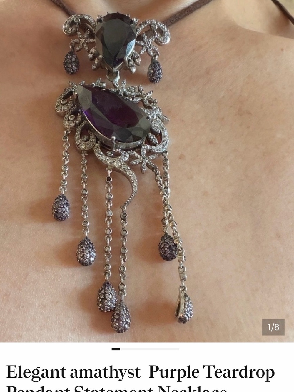 Elegant Purple Amethyst Teardrop Pendant Necklace
